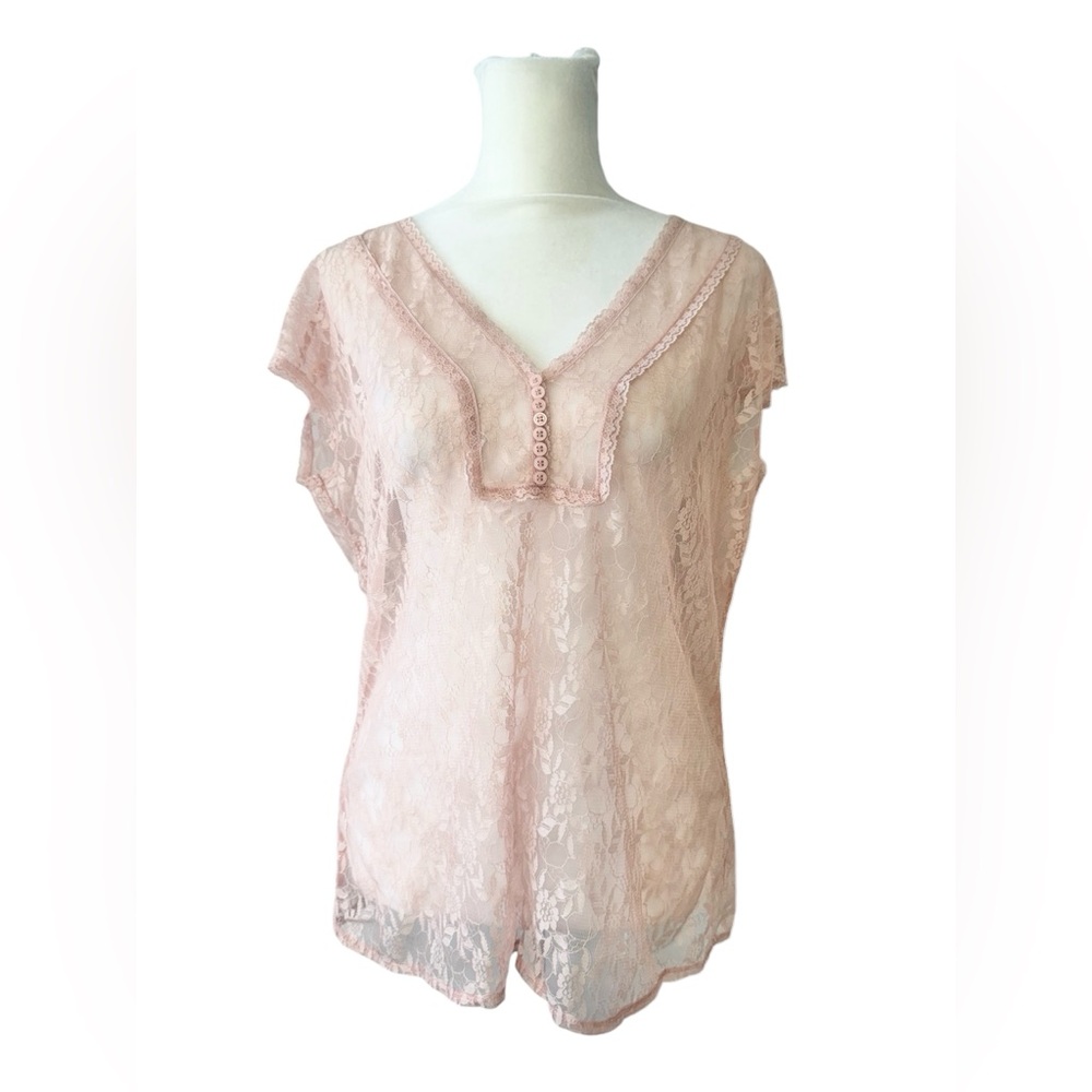 Axcess VTG style Y2K Pink Lace blouse coquette Angelcore fairy feminine Size L
